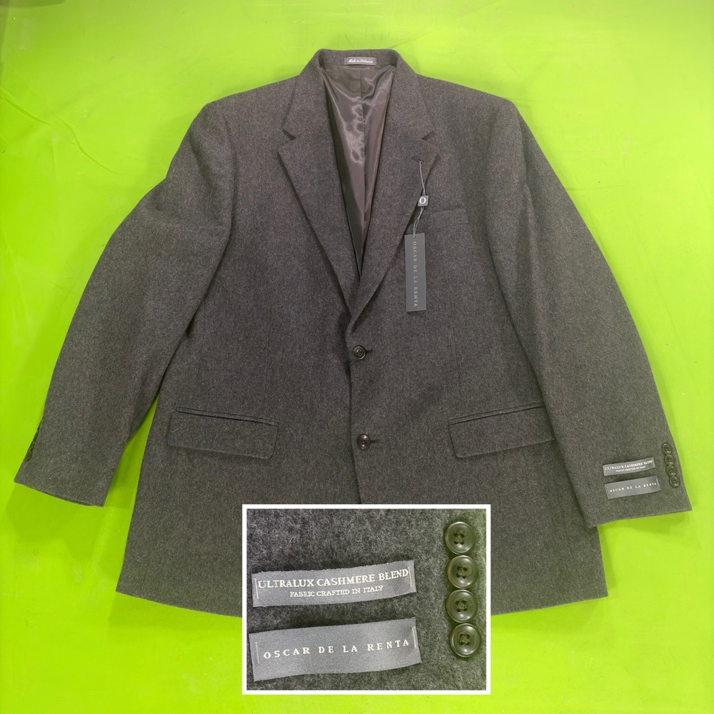 Oscar de la Renta Blazer Mens 48L Gray Wool/Cashmere Sport Coat Suit Jacket NWT